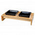 Drewniany bar, 2x ceramiczna kwadratowa miska, czarna