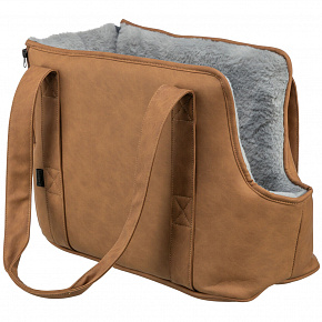 Torba transportowa EVELYN, 40 x 30 x 20 cm, do 5 kg, sztuczna skóra, plusz, brązowy/szary