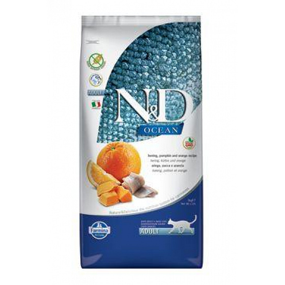 N&D OCEAN CAT Adult Śledź, Dynia & Pomarańcza 5kg