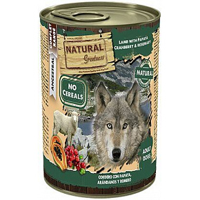 Natural Greatness jagnięcina, papaja, żurawina, konserwa dla psów 400 g