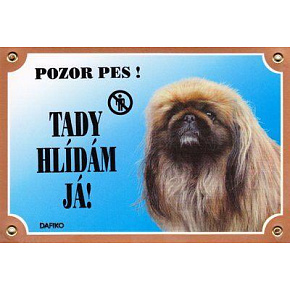 Kolorowa tabliczka Uwaga pies, Pekińczyk