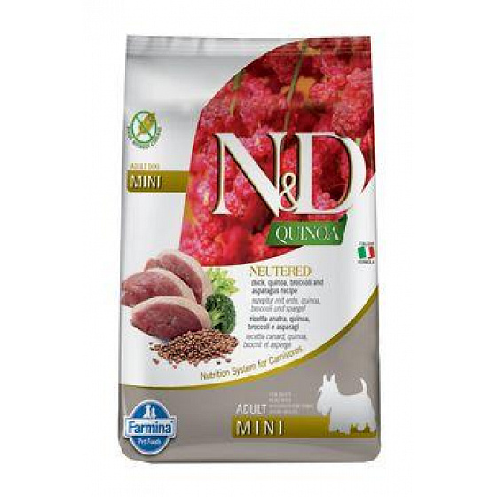 N&D Quinoa DOG Neutered Duck&Broccoli&Asp. Mini 2,5 kg