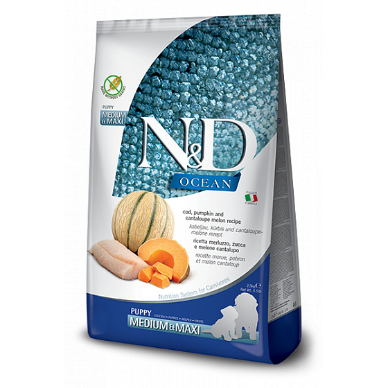 N&D OCEAN DOG Puppy M/L Dorsz & Dynia & Melon 12kg + DOSTAWA GRATIS