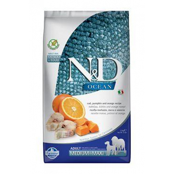 N&D OCEAN DOG Adult M/L Dorsz&Dynia & Pomarańcza 2,5kg