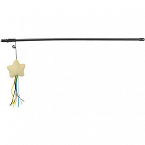 Wędka z pluszową gwiazdką z kocimiętką, dzwoneczek, 46 cm, plastik/plusz