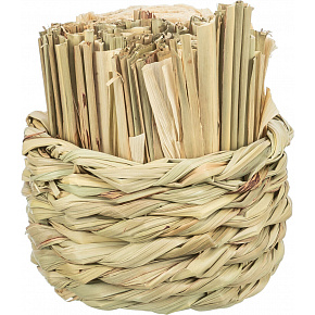 Košík z trávy, hračka pro hlodavce, seno/kukuřičné listy, dřevěná tyčinkou, ø 9 × 9 cm Košík z trávy, hračka pro hlodavce, seno/kukuřičné listy, dřevěná tyčinkou, ø 9 × 9 cm