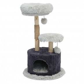 PetBuddy drapak MATERA 55 x 55 x 96 cm, grusza/domek z pluszu, szary/ciemnoszary/naturalny