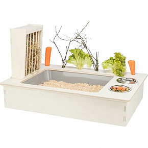 Stacja karmienia - bar + miski, żłobek - 70 x 41 x 47 cm, drewno/stal nierdzewna/plastik