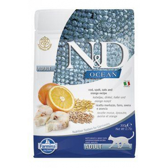 N&D OCEAN CAT LG Adult Dorsz i Pomarańcza 300g