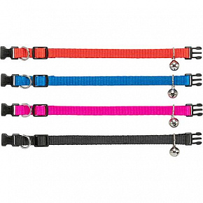 Nylonowa regulowana obroża dla kota, z dzwoneczkiem, pomarańczowy/niebieski/malinowy/czarny Nylonowa regulowana obroża dla kota, z dzwoneczkiem, pomarańczowy/niebieski/malinowy/czarny