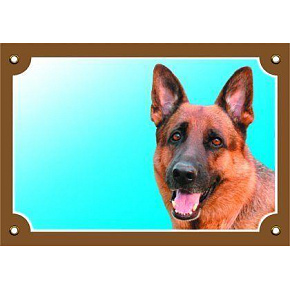 Kolorowa tabliczka Uwaga pies, Owczarek niemiecki z przodu