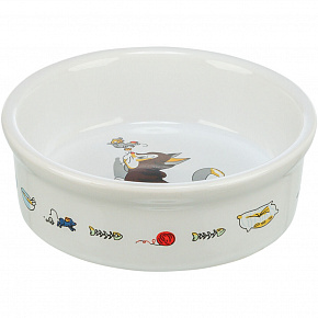Ceramiczna miska biała, motyw kot z myszą 200ml/11cm