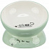Podniesiona ceramiczna miska z motywem kota, ergonomiczny kształt, 0,15 l / 13 cm, szałwia/biała