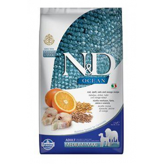 N&D OCEAN DOG LG Adult M/L Dorsz i Pomarańcza 2,5kg