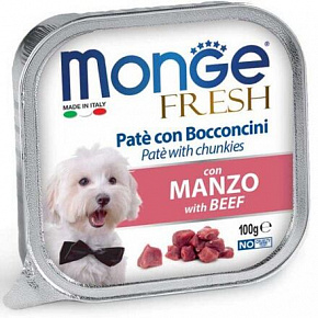 MONGE FRESH - pasztet i kawałki z wołowiną 100 g dla psów MONGE FRESH - pasztet i kawałki z wołowiną 100 g dla psów