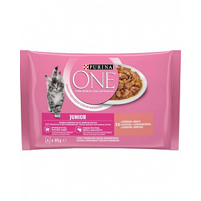 Nestlé PURINA ONE cat Junior mini fileciki z łososiem i marchewką w sosie 4x85g