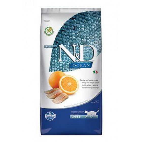 N&D OCEAN CAT Adult Śledź & Pomarańcza 10kg