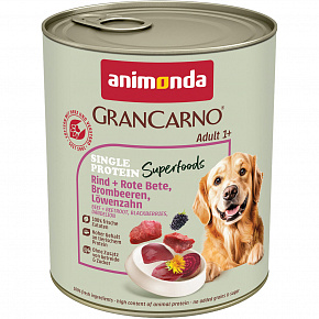GRANCARNO Superfoods wołowina, czerwona.burak,jeżyny,mniszek lekarski 800 g dla psów